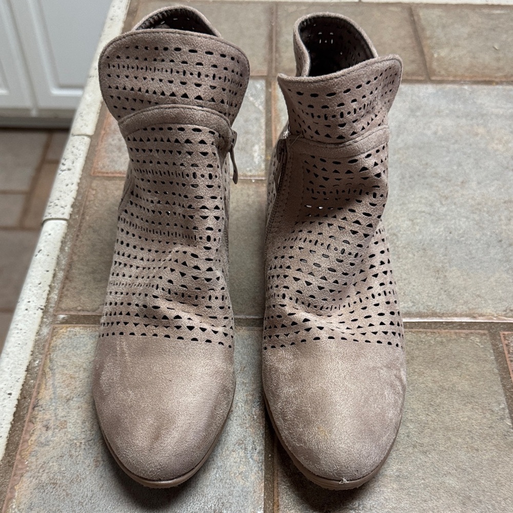 Forever Unique Taupe Perforated Ankle Boots